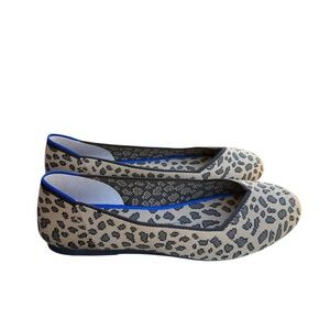 Rothy's Leopard Knit Ballet Flats in Gray, Black and Blue Trim